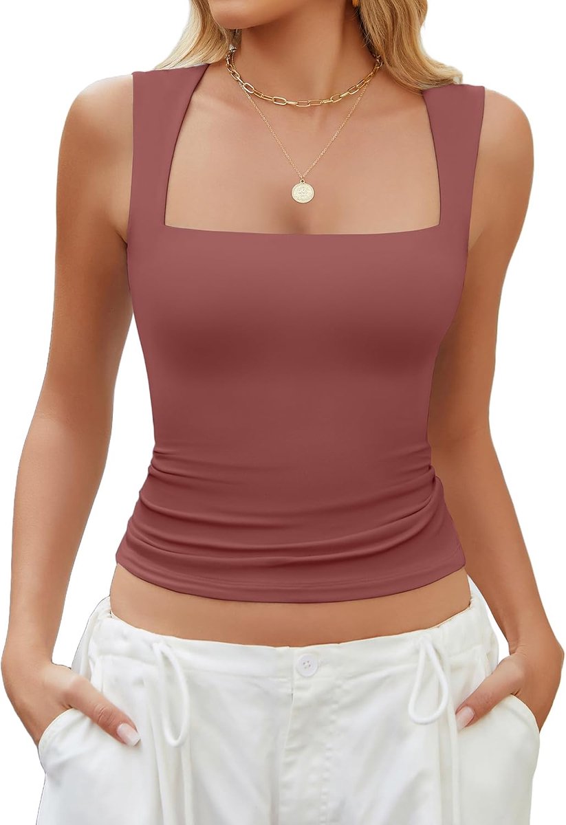 Dames Tank Top Vierkante Hals Bruin M
