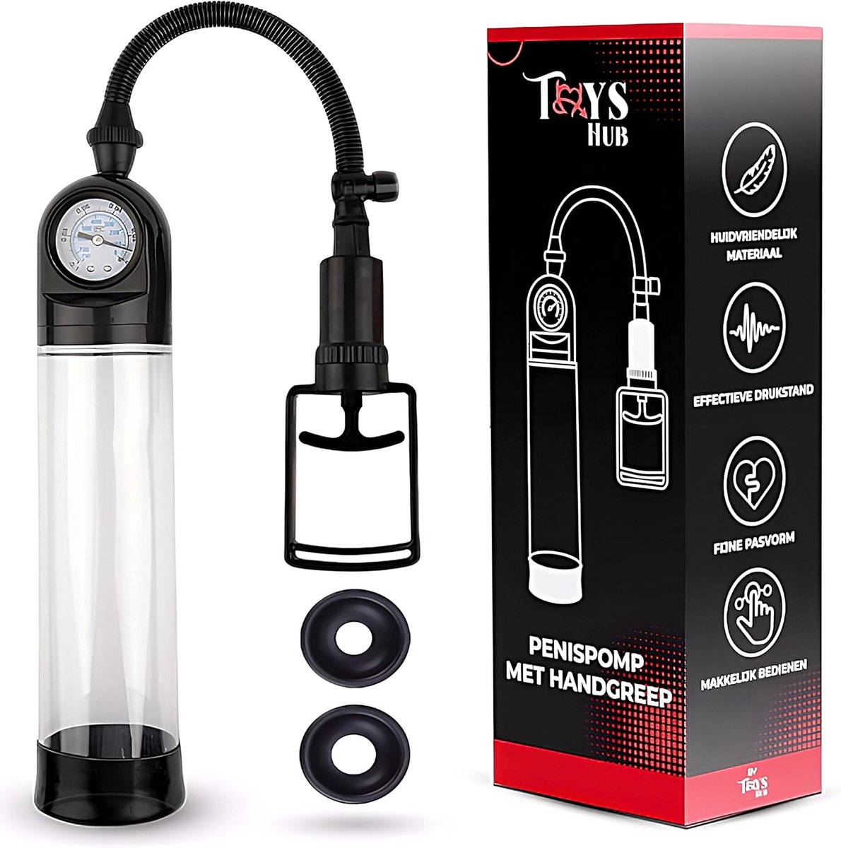 Pomp met Handvat - 22 cm Transparante Cilinder - 2 Siliconen Ringen - Verstelbare Drukcontrole voor Comfort - ShopVlot