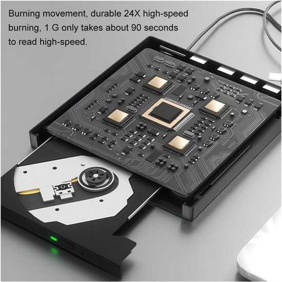 Externe DVD-speler - CD/DVD Brander - Bestanden Branden - 7-in-1 Kaartlezer - USB 3.0 Type-C - Zwart — afbeelding 4