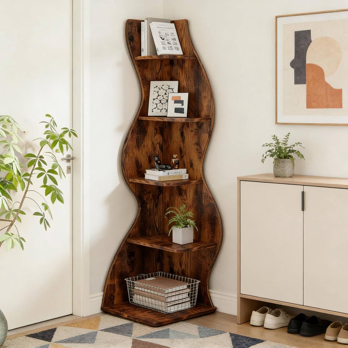 Kast Verstelbare Hoekkast 182,5 x 50 x 50 cm Hout Bruin Voor Woonkamer, Thuiskantoor En Hal Met Open Planken