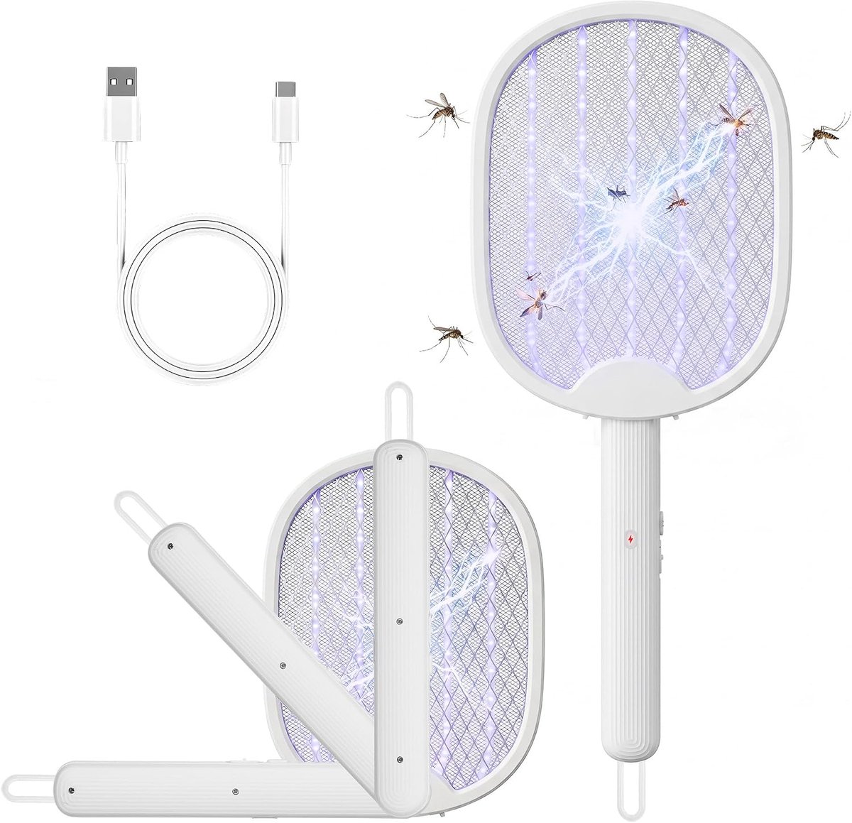 SnelShoppen - Vouwbare Elektrische Vliegenslager Racket USB-C Oplaadbaar - Mosquito Repeller voor Binnen en Buiten - Krachtige Insectenverdelger voor