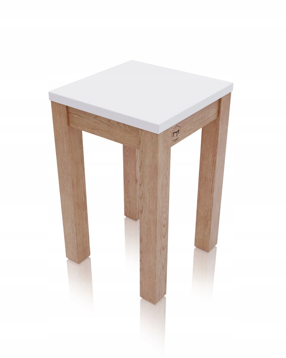 Houten kruk ERGO met wit zitting en eiken poten