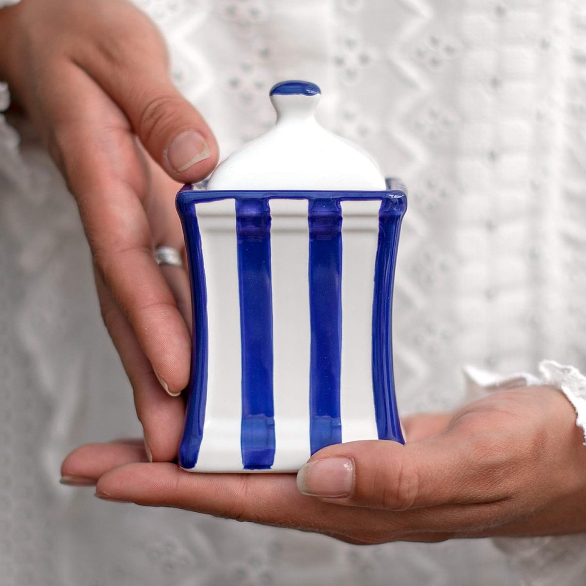 Kruidenmaler 150ml - Handgeschilderd - Blauw gestreept - Inclusief gratis recept e-book - ShopVlot