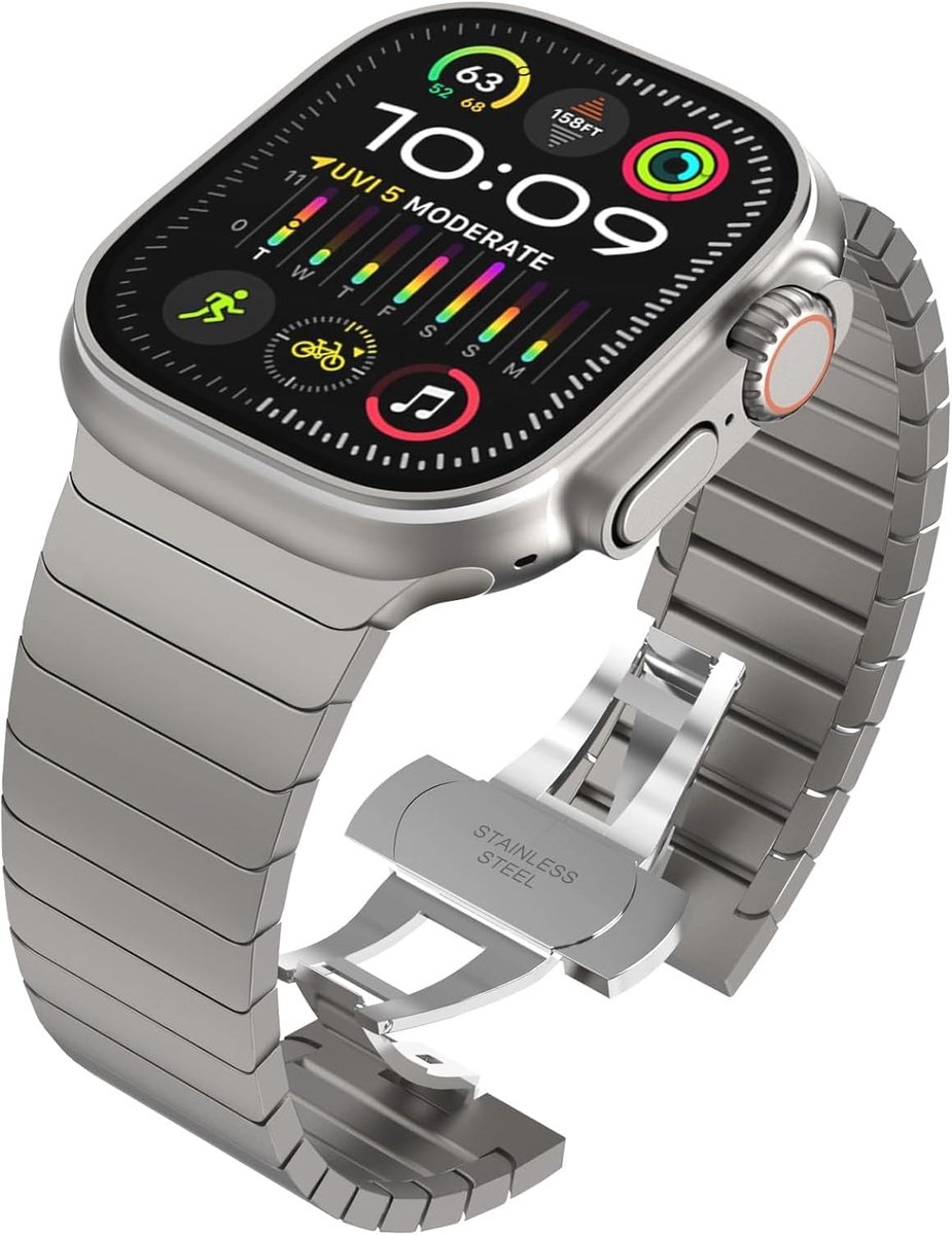 Metaal Horlogeband 49mm/46mm/45mm - Titanium - Geschikt voor Apple Watch - Stijlvolle en duurzame uitstraling - ShopVlot