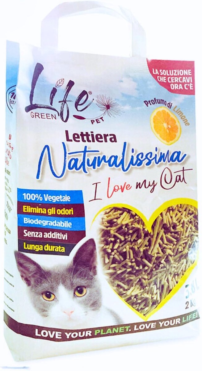 Kattenbakkorrels 2 kg - Citroen met Erwtvezel en Maïszetmeel - Biologisch afbreekbaar - Geurabsorberend - ShopVlot