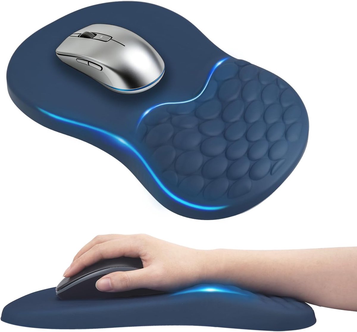 SnelShoppen - Ergonomische muismat, 2-in-1 muismat met polssteun en massage-noppen, traagschuim, gaming muismat met antislip PU-basis, pijnverlichting