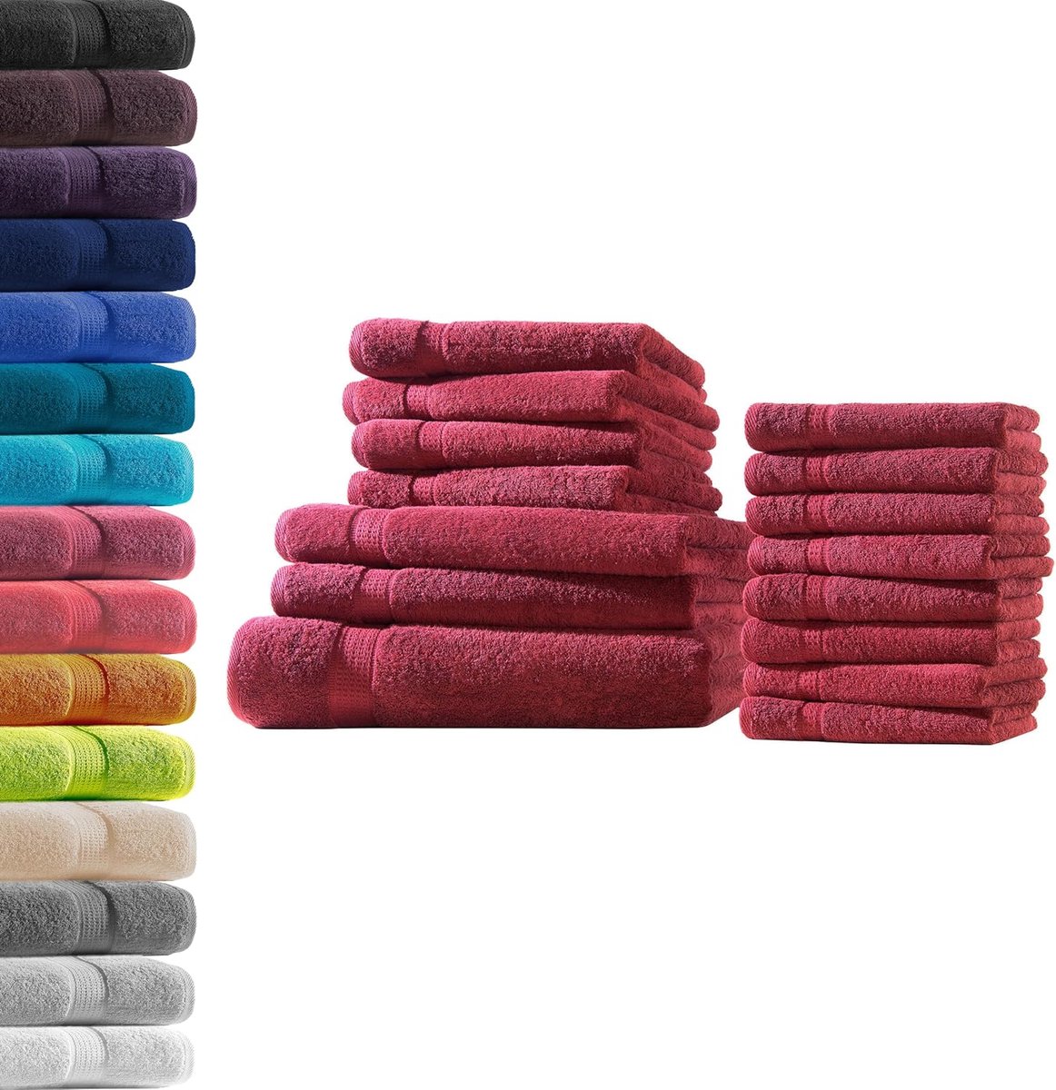 Handdoekset 1 x badhanddoek + 2 x douchehanddoeken + 4 x handdoeken + 8 x gastendoeken - bordeaux - 100% katoen - ShopVlot