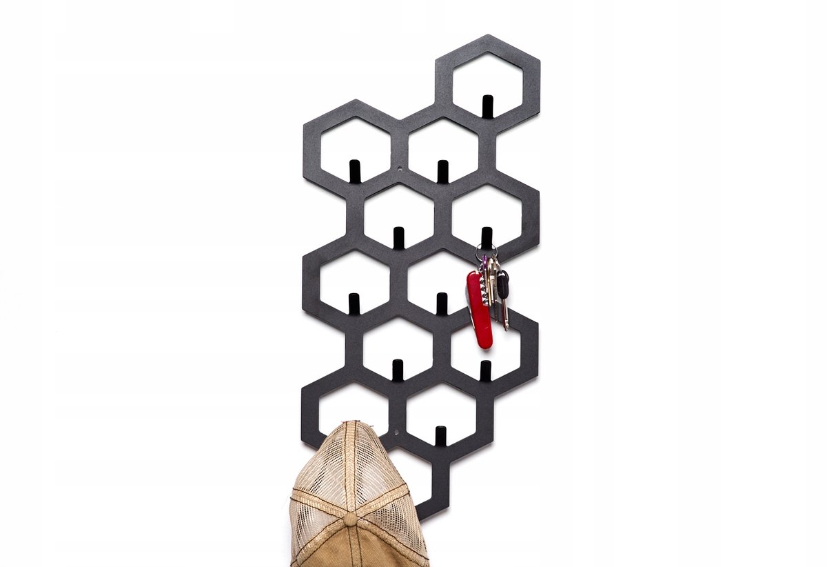 Merkloos Zwart Metalen Wandkapstok Hexagon #4 - 12 Haken