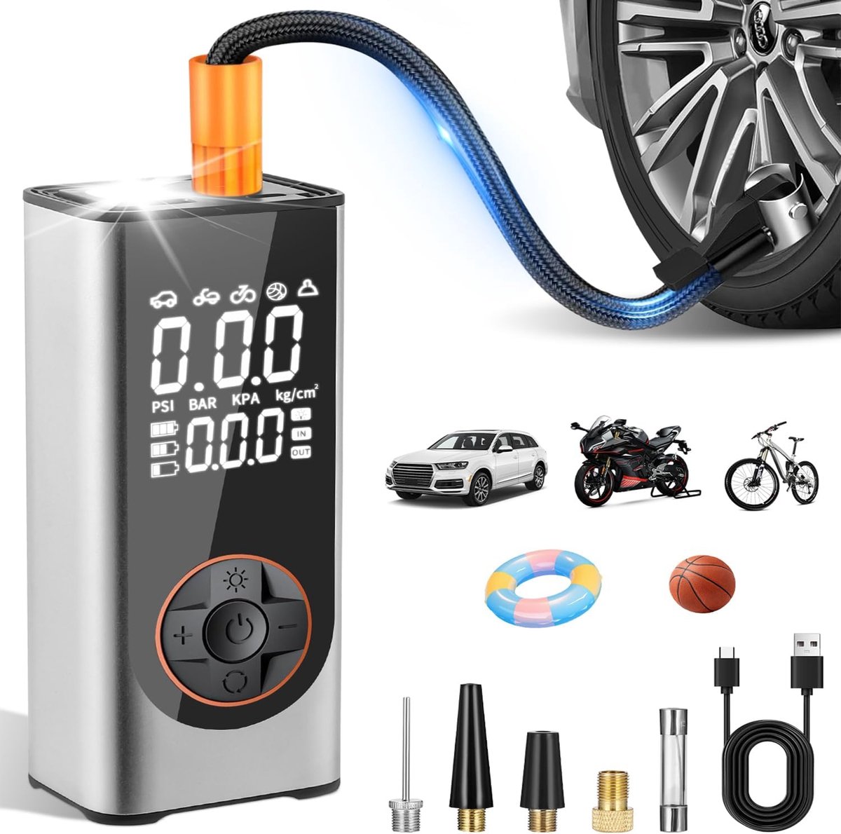 Draagbare Elektronische Luchtpomp 150 PSI - Mini Compressor met Drukmeter - 6000 mAh Accu - ShopVlot