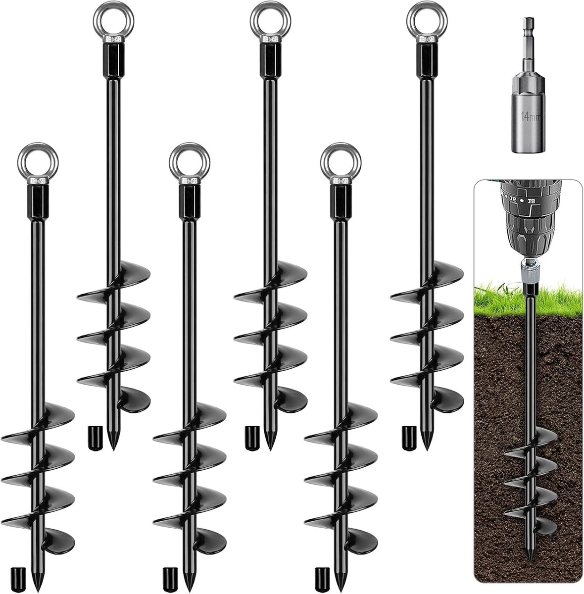 Tentpeg 47cm - Schroefgrondanker - Zwart - Ideaal voor trampoline en tenten - ShopVlot