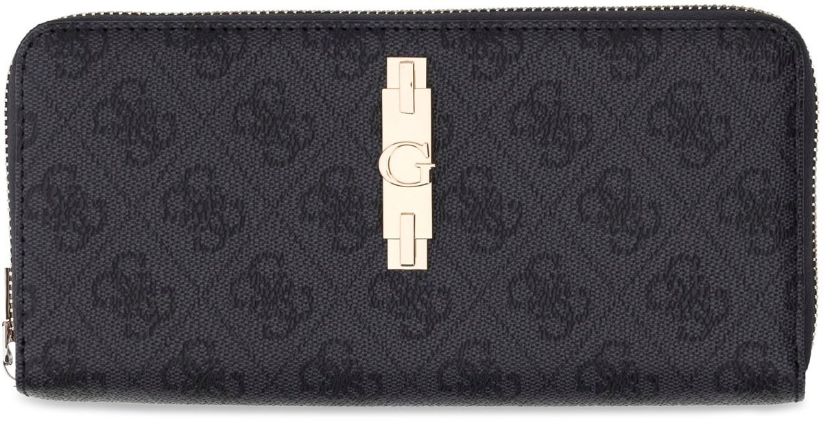 GUESS portemonnee Yvonne Logo SLG Large Zip Around Wallet Coal Logo donkergrijs