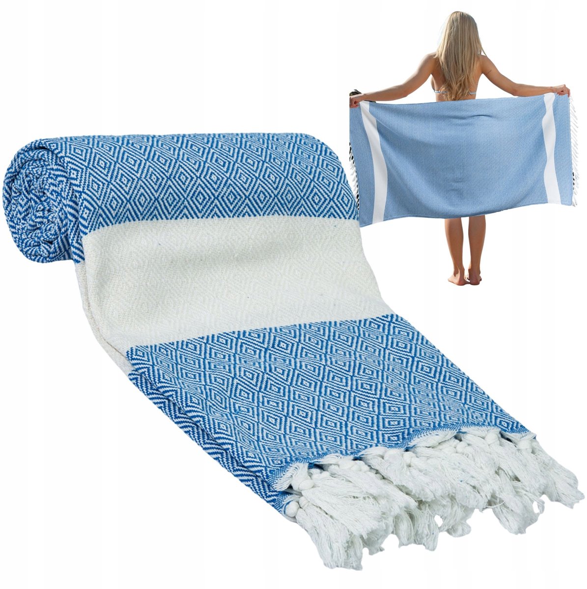 Grote Blauwe Katoenen Strandlaken 90x170 cm - Merkloos