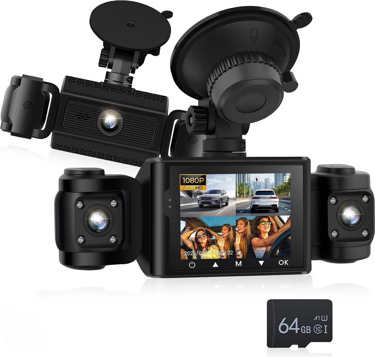 Boordcamera 1080p met 3 kanalen - 360° brede hoek - bewegingsdetectie - leg alles vast onderweg - ShopVlot