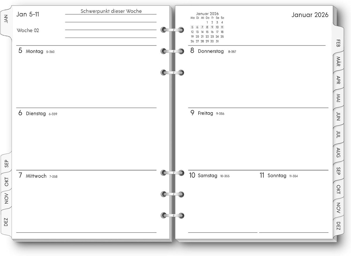 Weekly planner A5 - 1 week 2 pagina's - ringband - perfect voor planning 2025-2026 - ShopVlot