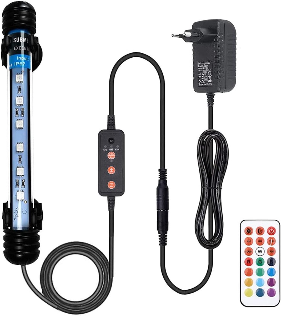 SnelShoppen - Diving LED Aquarium Light 18cm met Remote, 13 Kleuren, 3-fase Timer, Automatische Aan/Uit, 24/7 Cyclus voor Vis Tank