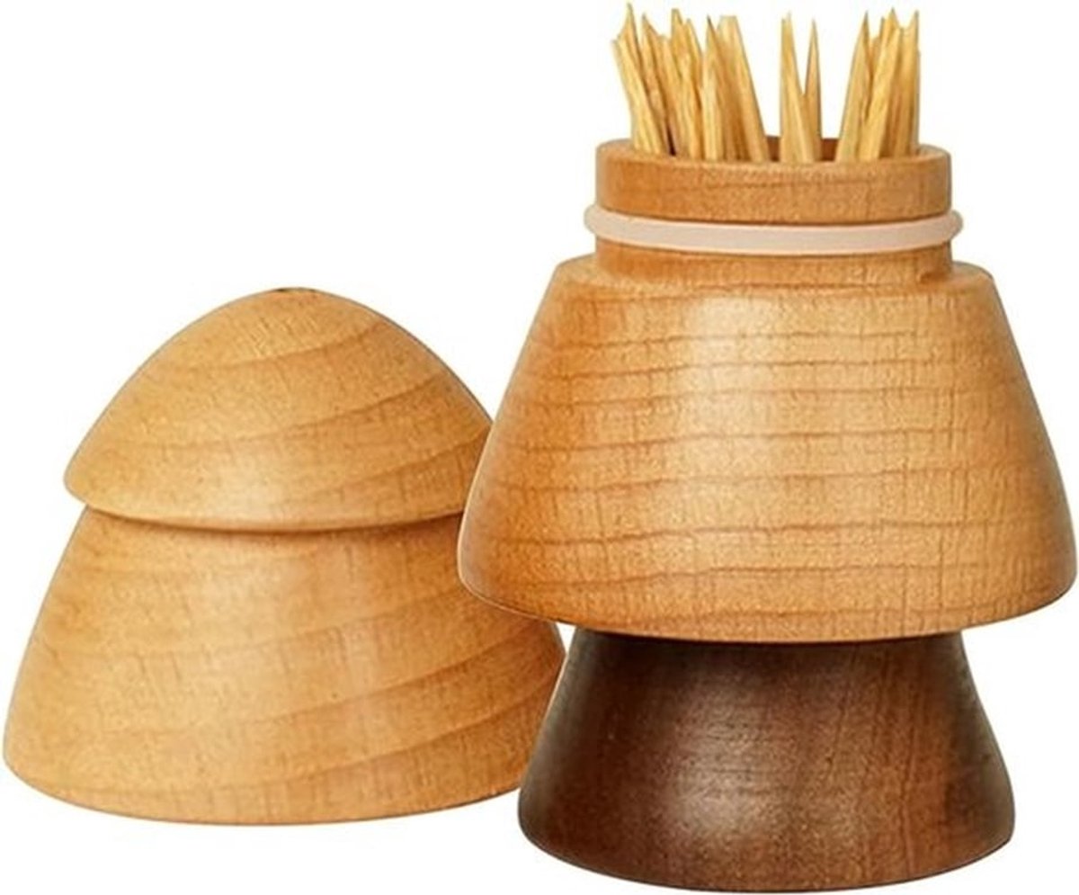 Houten tandenstoker opbergdoos, tandenstokerdoos voor huishoudelijk gebruik, 2,05x2,05x3,35 inch, stijlvol en compact houten materiaal, hygiënische doos, gemakkelijk toegankelijk, geschikt voor thuis, keuken, restaurant en hotel.