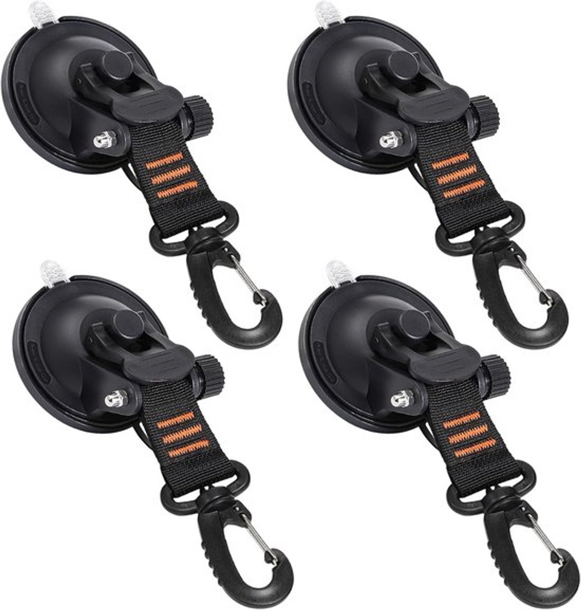 4-pack robuuste zuignaphaken - verbeterde set voor buiten, camper, caravan en boot - sterk en duurzaam voor glas en gladde oppervlakken - (oranje)