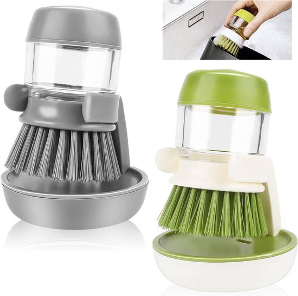 Set van 2 Afwasborstels met Zeepdispenser - Keukenborstels voor Pannen en Servies