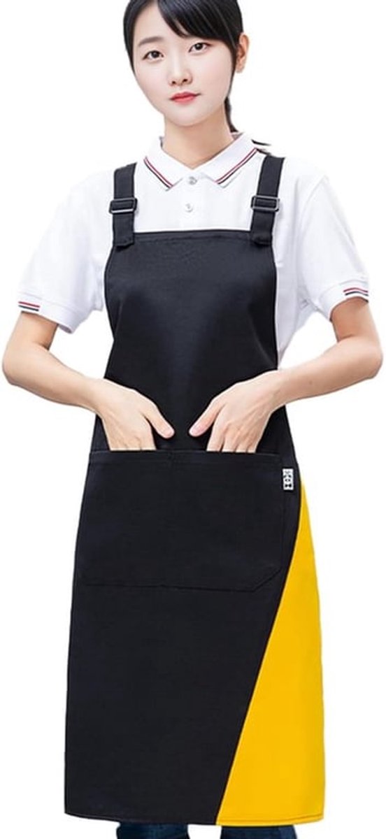 Verstelbare keukenschort voor mannen en vrouwen, waterdichte koksschort met twee zakken, geschikt voor keuken, banketbakkerij, tuinieren, restaurant, barbecue, café.