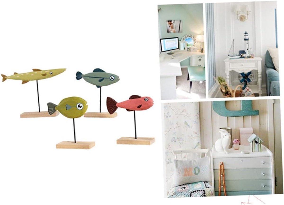 Houten Vis Ornament - Huisdecoratie Bureau Accessoire - Sfeervolle Inrichting - Antieke Visfiguren - 56 Gram - Meerkleurig