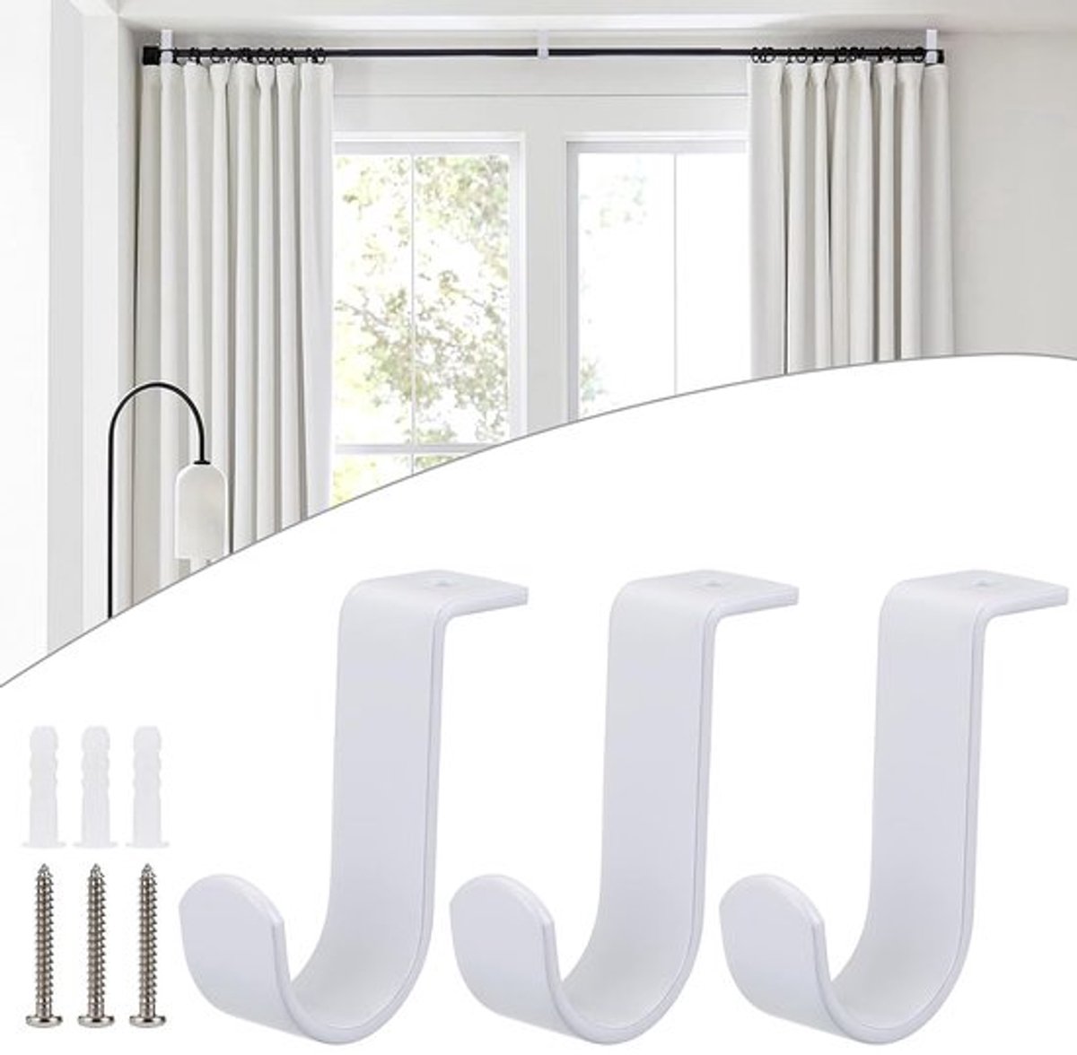 Gordijnrailhouder - Zware uitvoering - 1 stuk - Zwart - Metaal - 6,4 cm