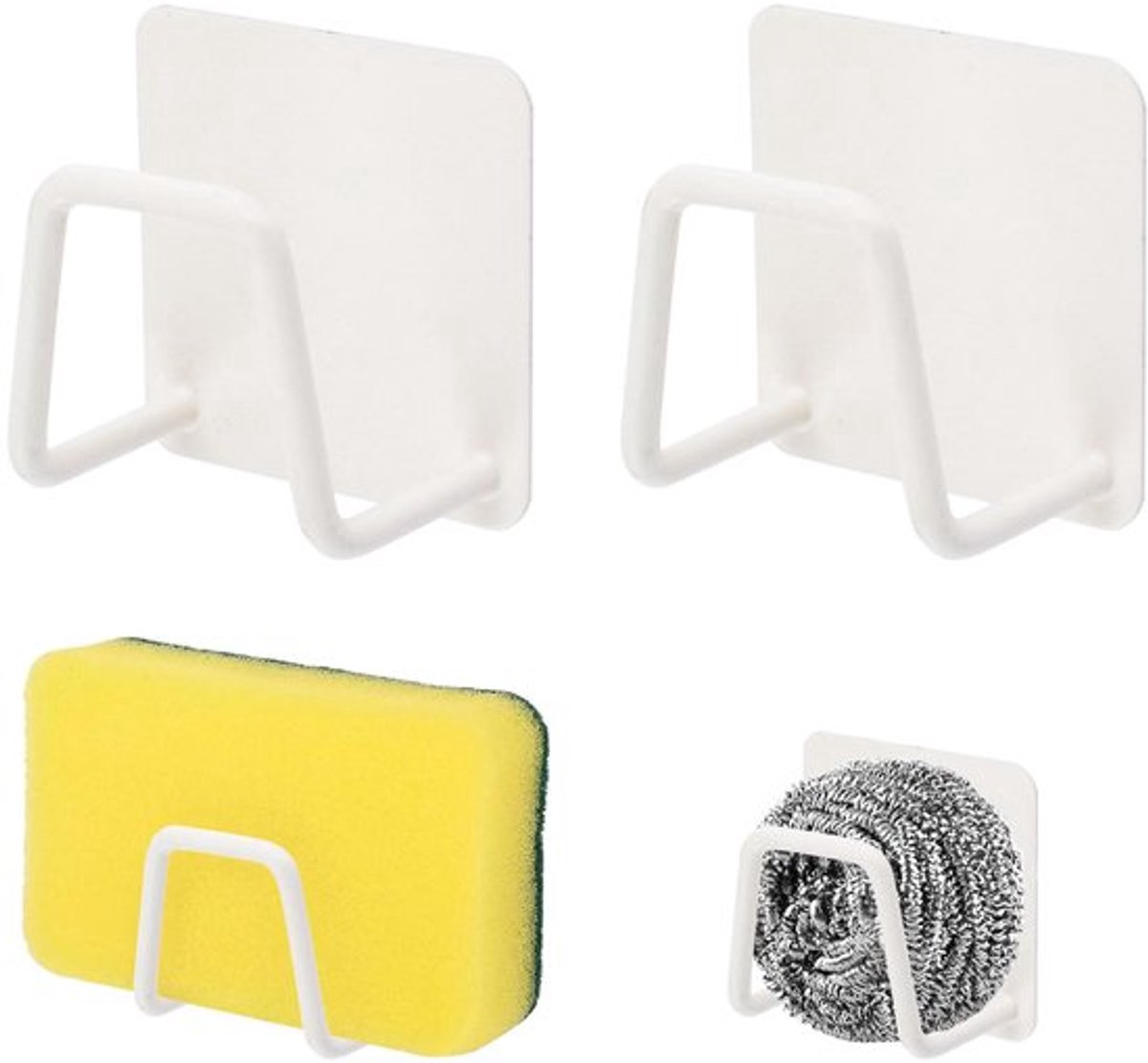 2 stuks Magnetische Spons Houder, Sneldrogende Gootsteen Houder Zelfklevende Hangende Spons Houder, RVS Spons Houder voor Aanrecht (Wit)