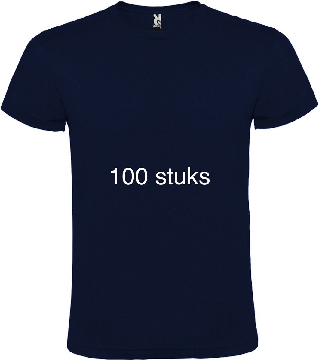 100 stuks voordeel pack Donker Blauw basic t-shirts Roly Atomic maat XS