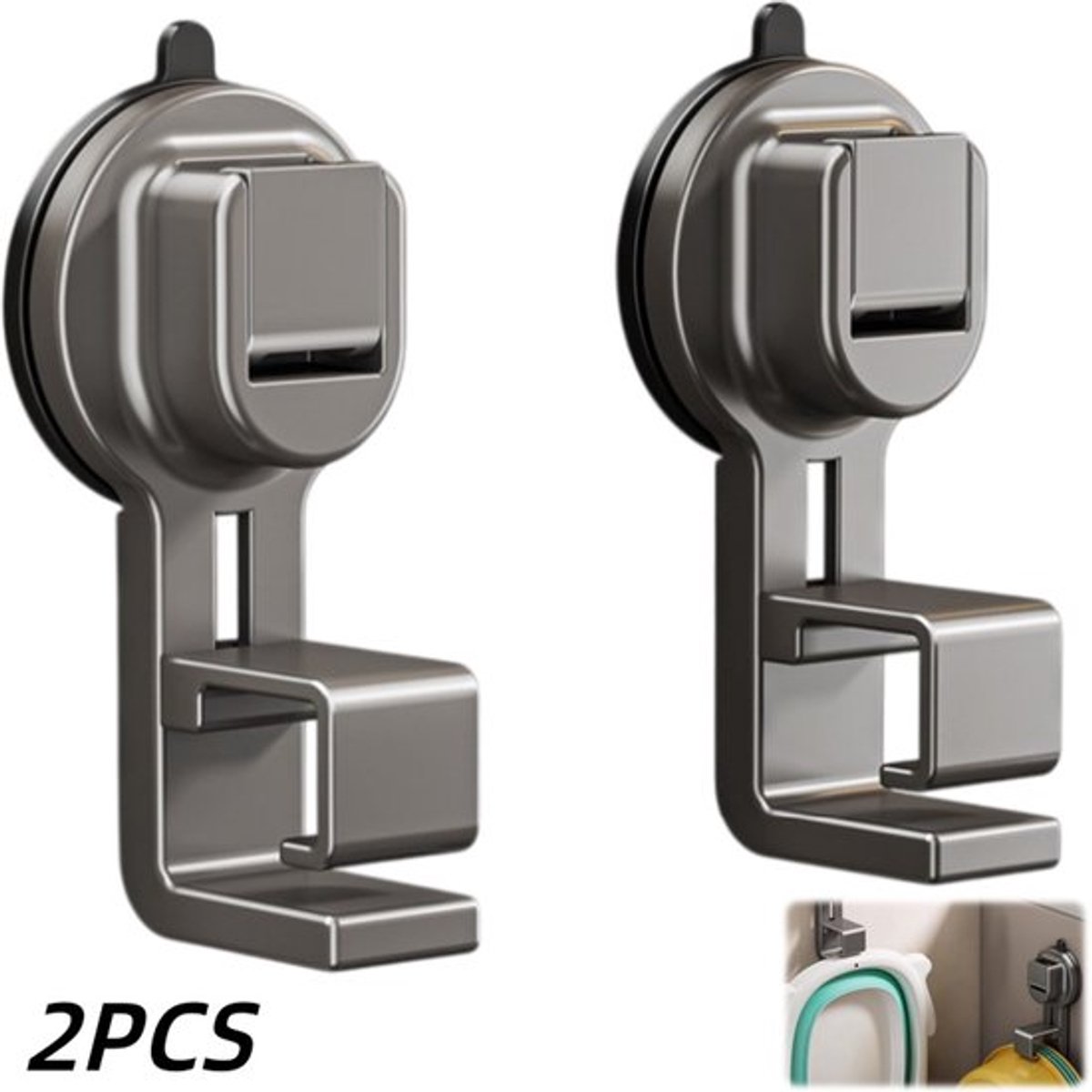 2 stuks-Opbergrek voor wastafel - zuignaphaken - wastafelhouder - boren niet nodig - opbergaccessoires - geschikt voor keukens, badkamers, toiletten, balkons - grijs - 2,5*4,5*12,5 cm