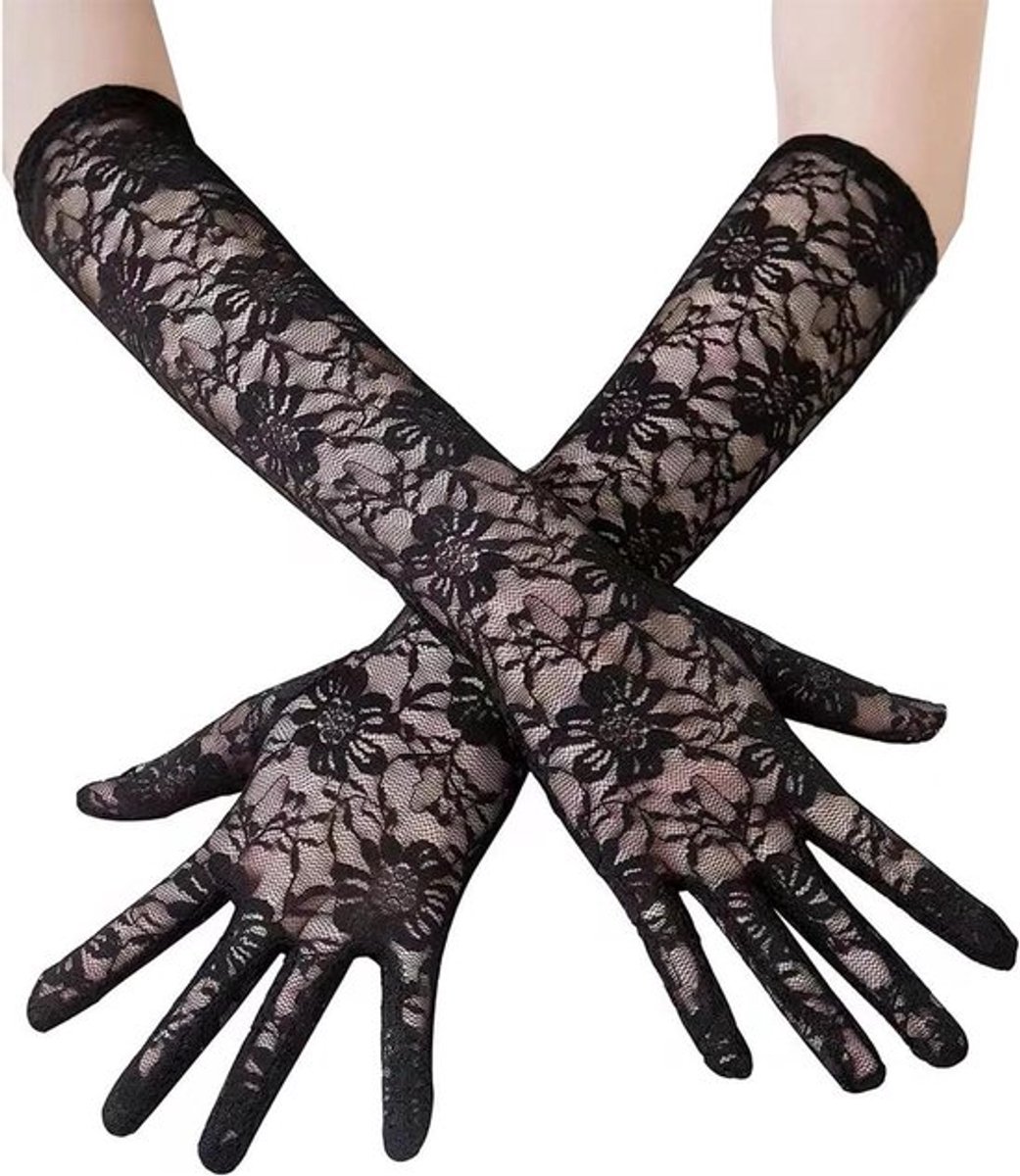 Lange Kanten Handschoenen voor Dames - Elegant Theefeest Zwart - 1920 Verlovingsjurk Feest Dans Opera Halloween