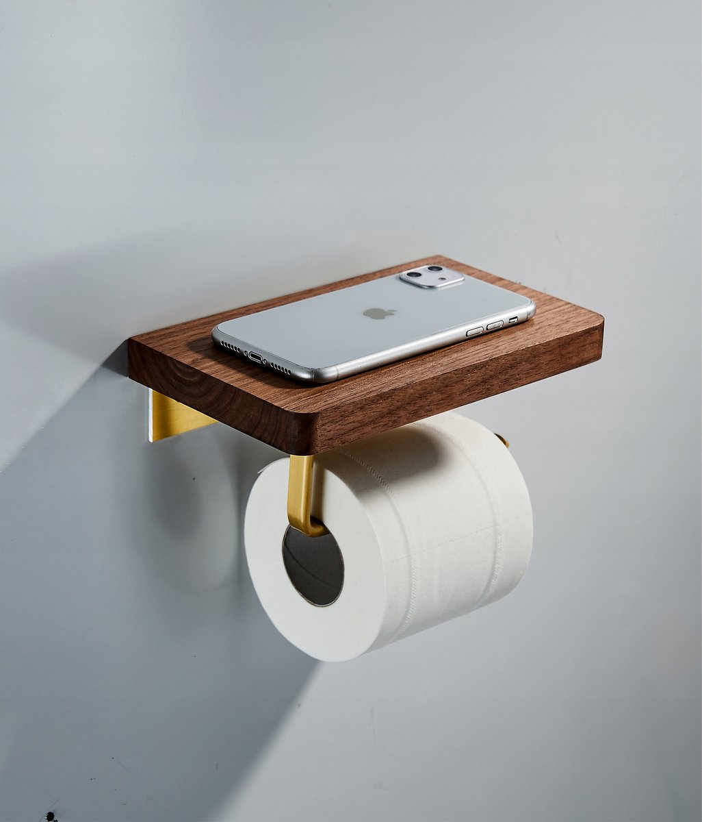 Merkloos Merkloze Wandhouder voor Toiletpapier - Walnoothout & Aluminium