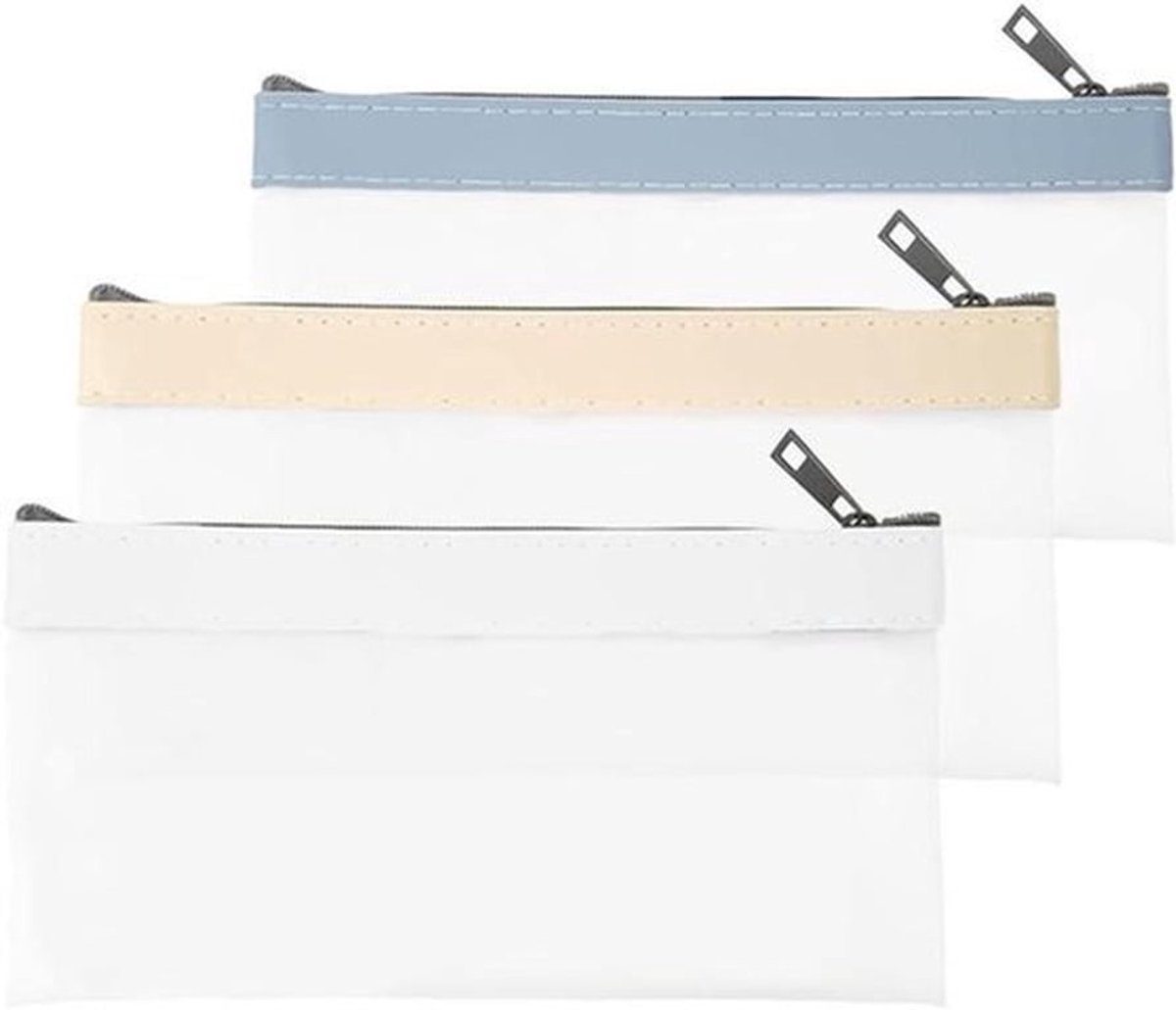 3 stuks geldzakken met rits 20 x 10 cm muntzakje doorzichtige muntenportemonnee multifunctionele geldorganizer plastic geldenveloppen voor zaken thuis school (3 kleuren)