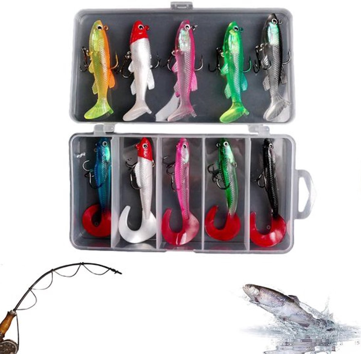 10 stuks Vissnoeren Rubber Aas Shad Minnow Rubber Vis Snoek, voor Snoek, Baars, Meerval, Zwarte Vis, Forel, Rubber Aas Vissen in Zoet en Zout Water