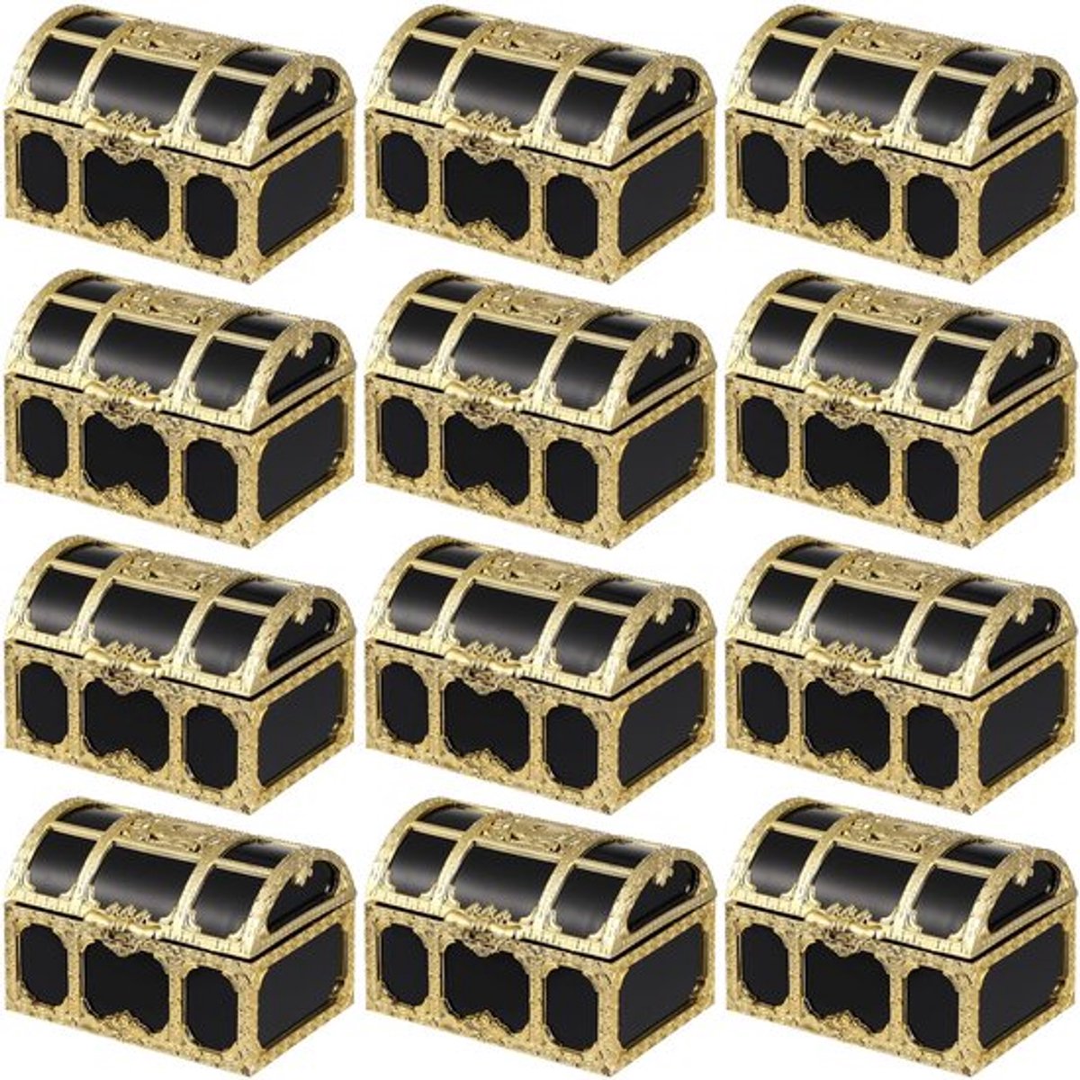 Set van 12 schatkistjes, kleine decoratieve piratenopbergdoosjes, gouden plastic snoepdoosjes, huwelijksgeschenk en aandenken