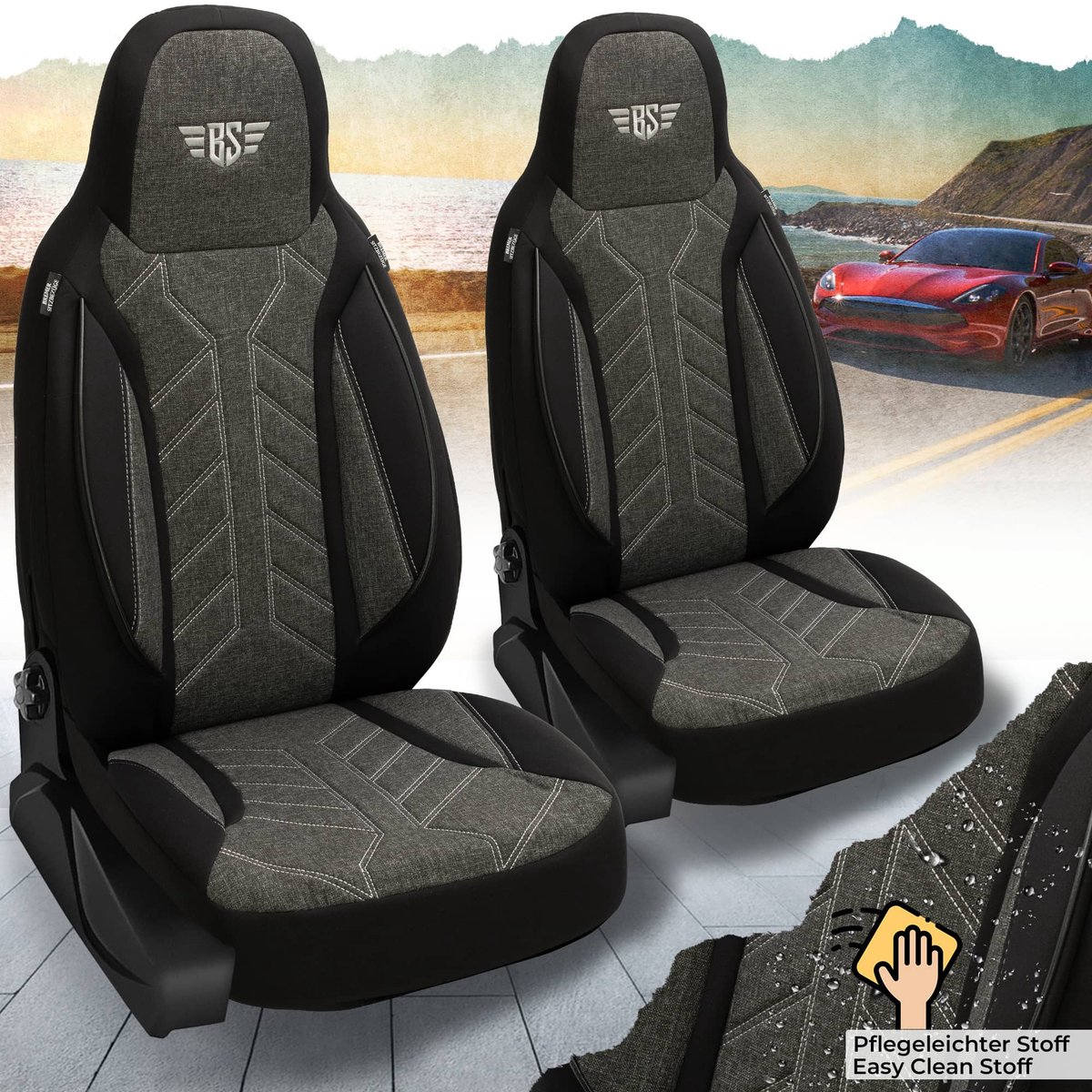 Autostoelhoezen voor BMW 1er BJ 2004-11 – Stoelhoezen voor bestuurder en passagier in Zwart/Antraciet