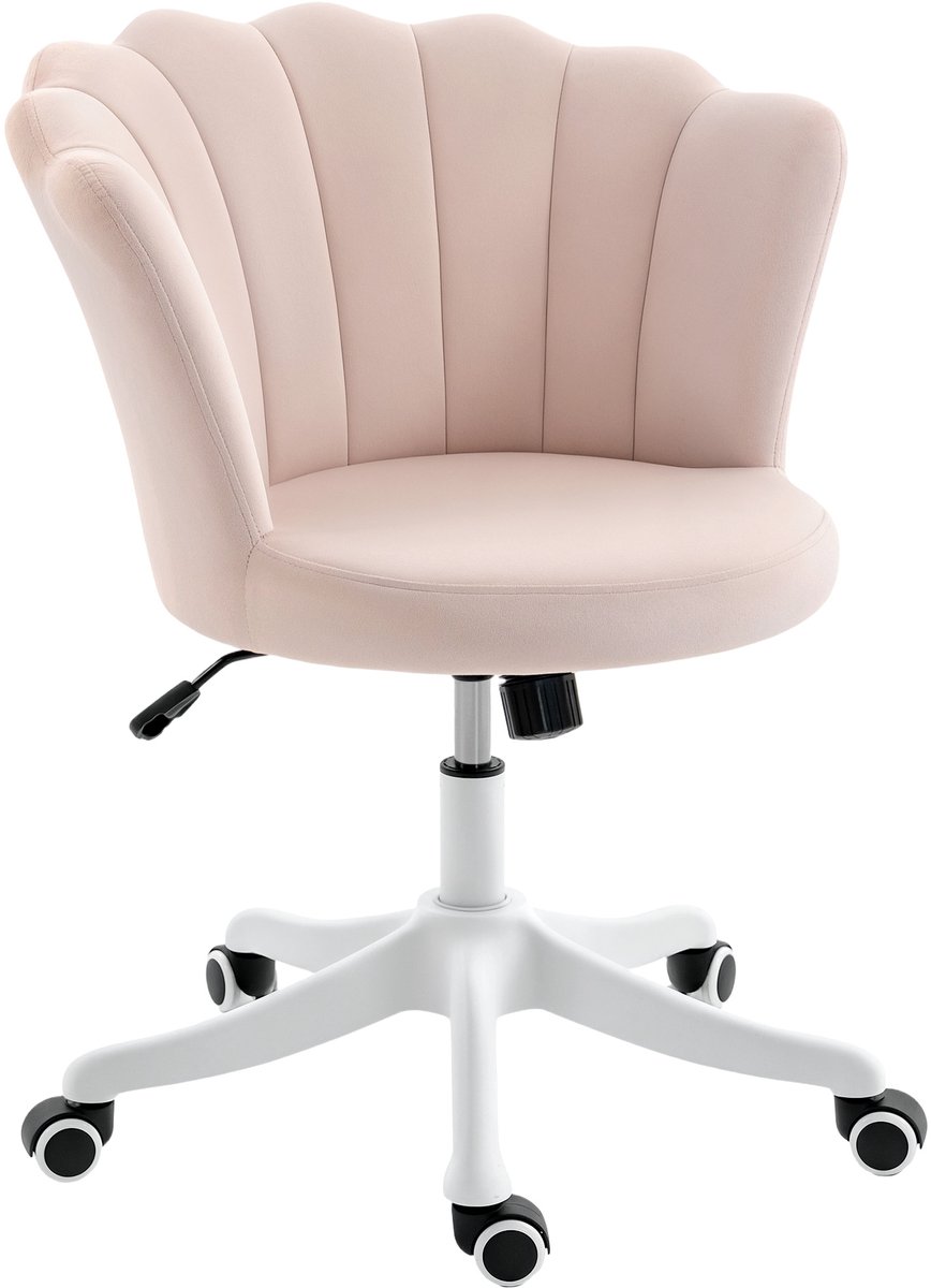 HOMCOM Bureaustoel - Fluweel (100% polyester) - 69x64x90cm - Roze en wit