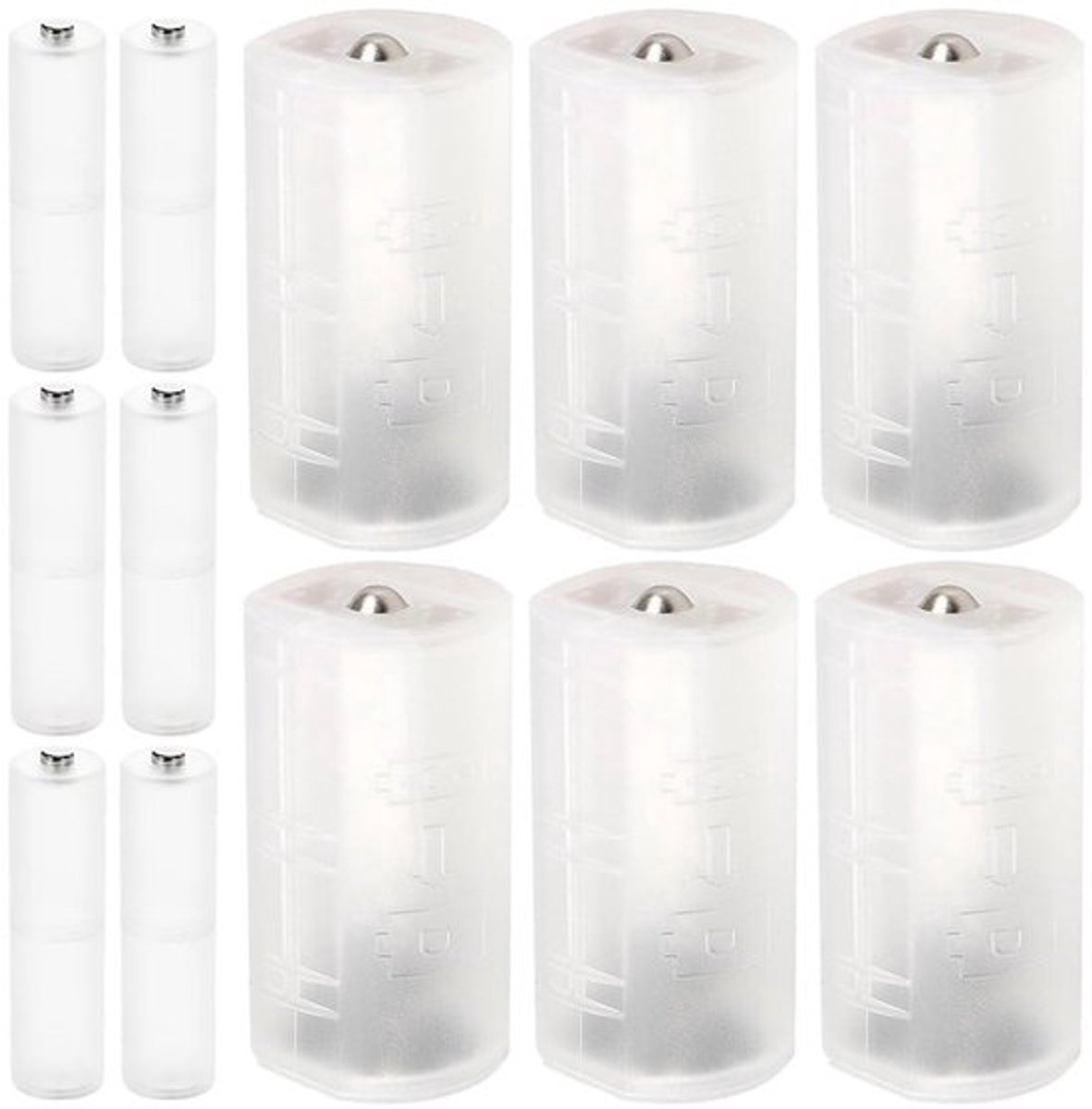 Batterijbehuizing converter voor 2 x AA naar D en AAA naar AA - Batterij adapter houder voor zaklampen (6 stuks)