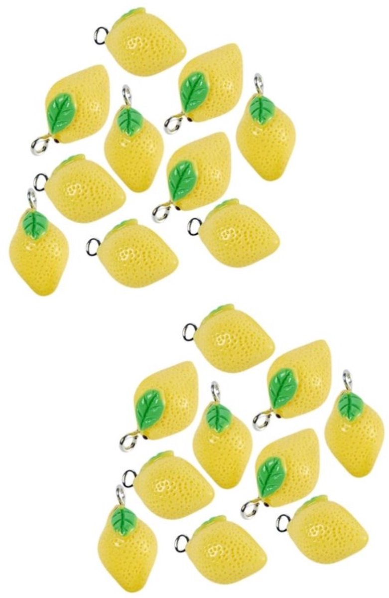 20 Stuks Lemon Pendants Sleutelhangers Fruitsieraden - Mini Charms 2x1,2cm - Plastic en Hars