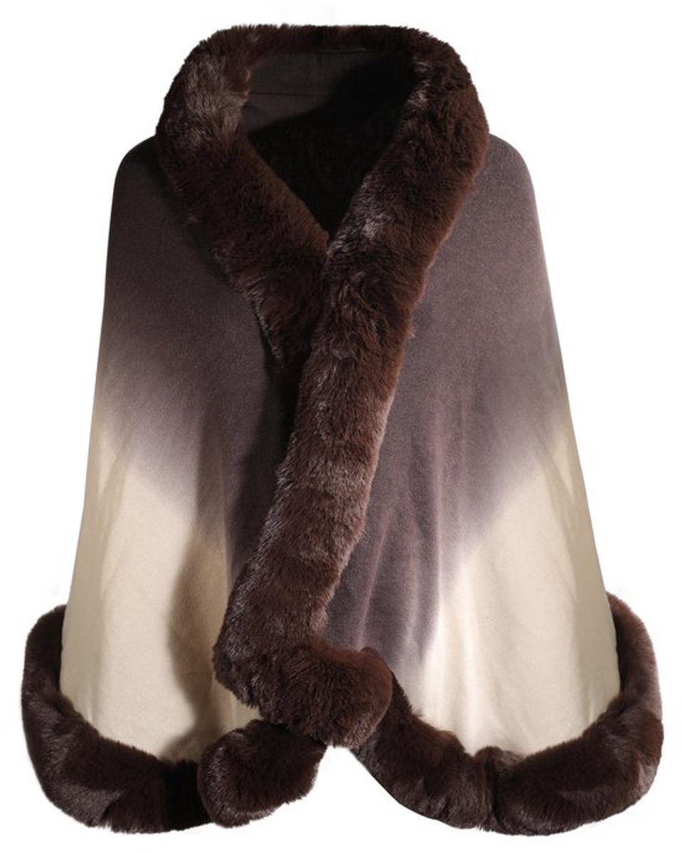 Vrouwen Winter Faux Fur Sjaal Stola Warm Wrap Cape, Dip Dye Bruin, one size