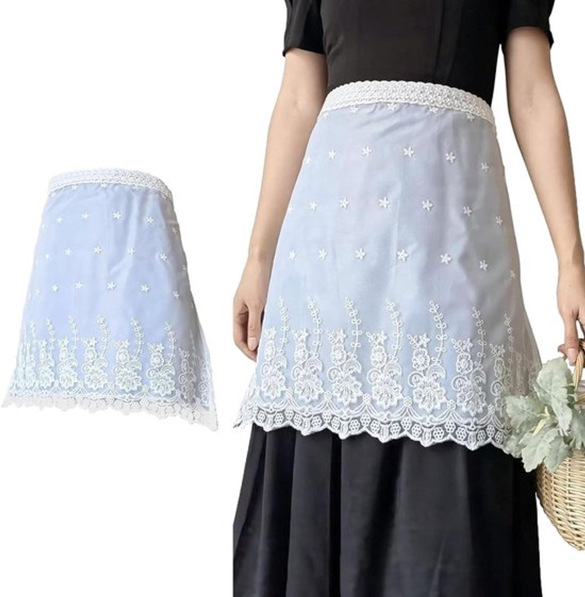 Kanten schort met halve taille voor dames - Katoenen schort voor keuken en restaurant