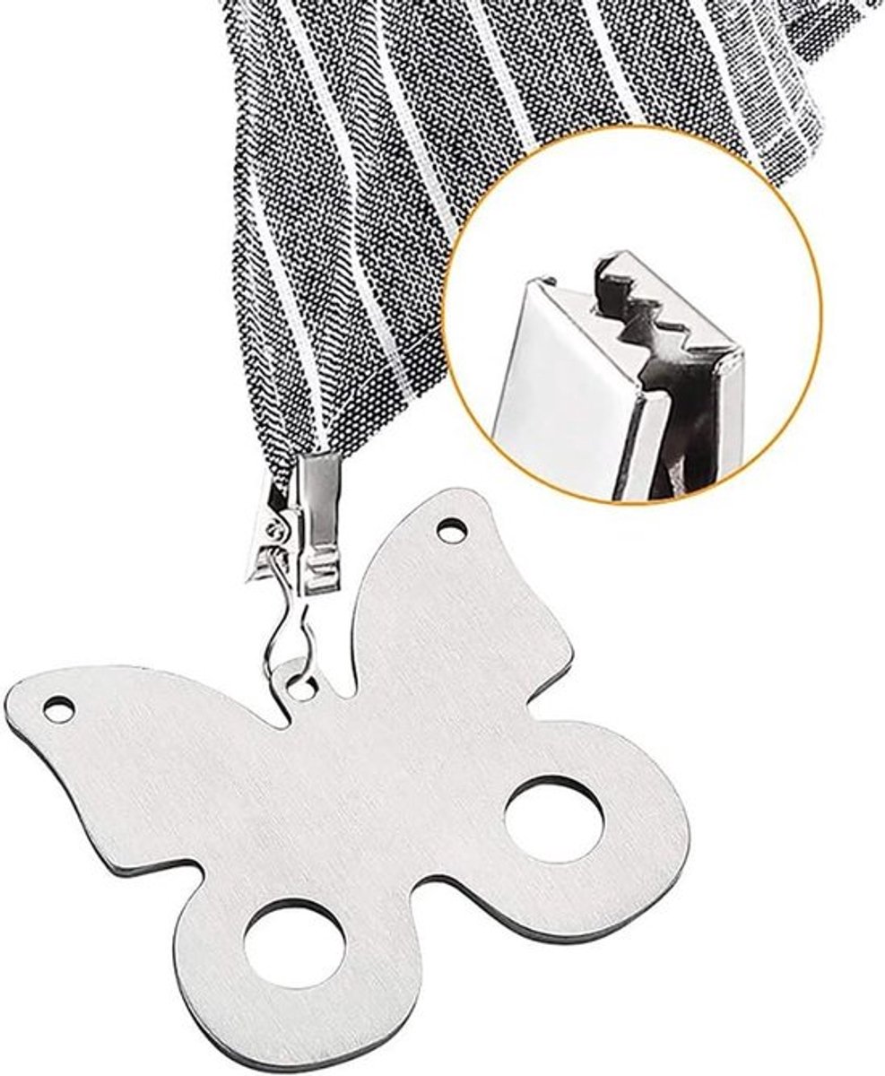 Set van 8 roestvrijstalen tafelkleedclips met gewichtjes in vlinderdesign voor een stevige en stijlvolle tafeldecoratie