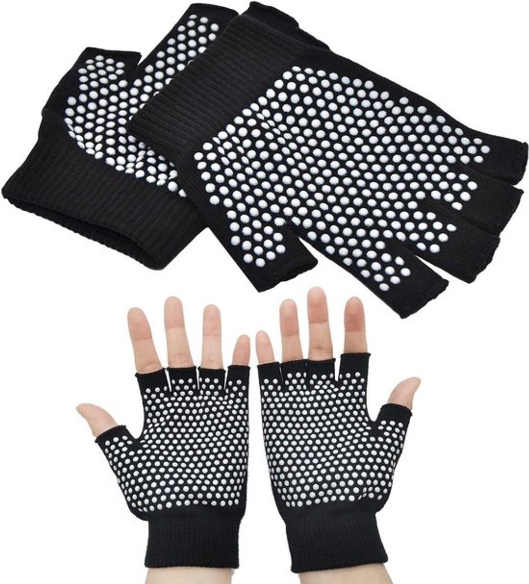 Yoga Pilates vingeroefening grip handschoenen met siliconen stippen - 1 paar | Maat EU 36-38 | Zwart Medium
