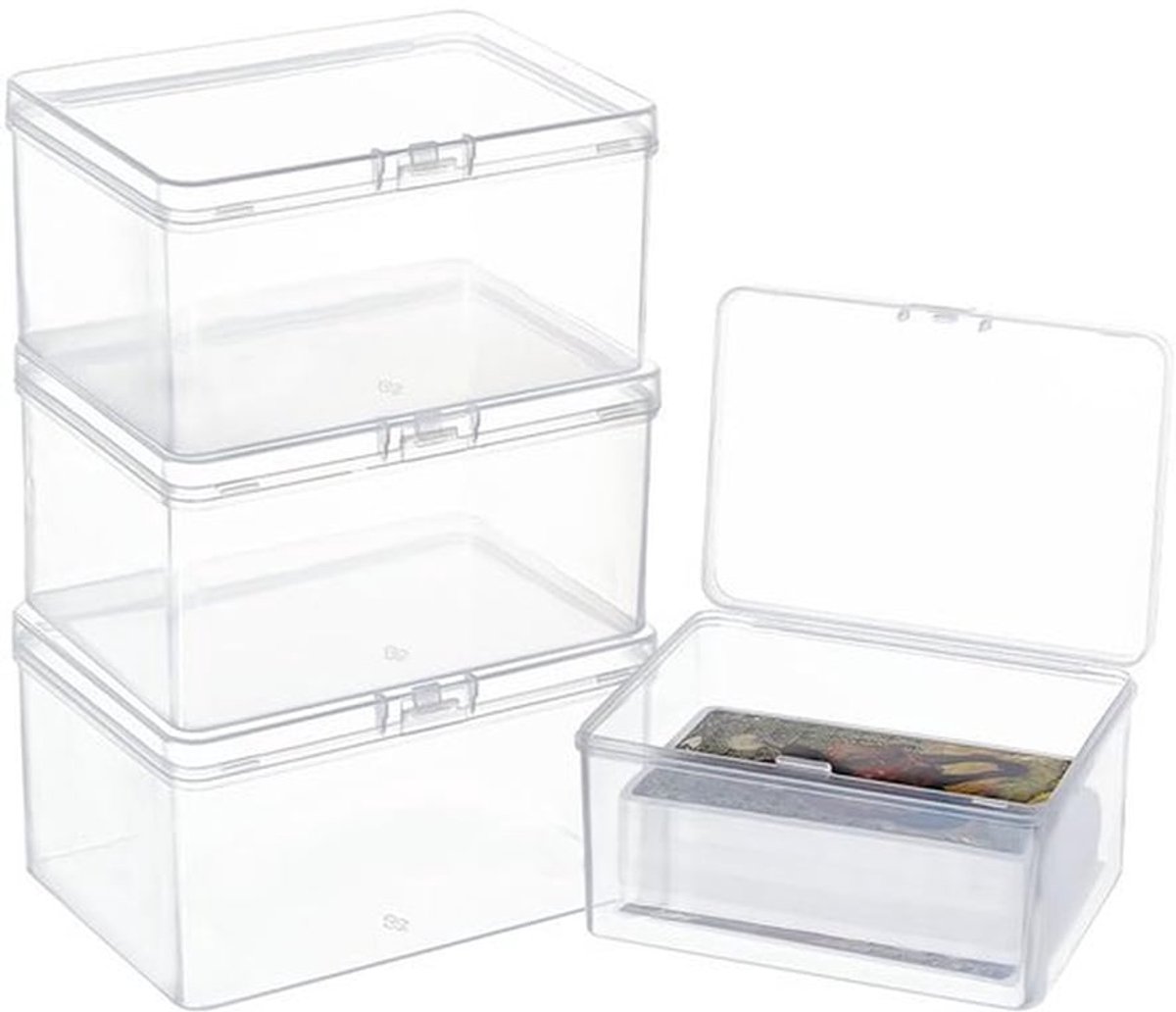 4 stuks mini plastic opbergdozen, 10x6,5x3,8cm plastic kaarthouder, doorzichtige rechthoekige doos met deksel, kralen opbergdozen voor kleine spullen, opbergknutsels