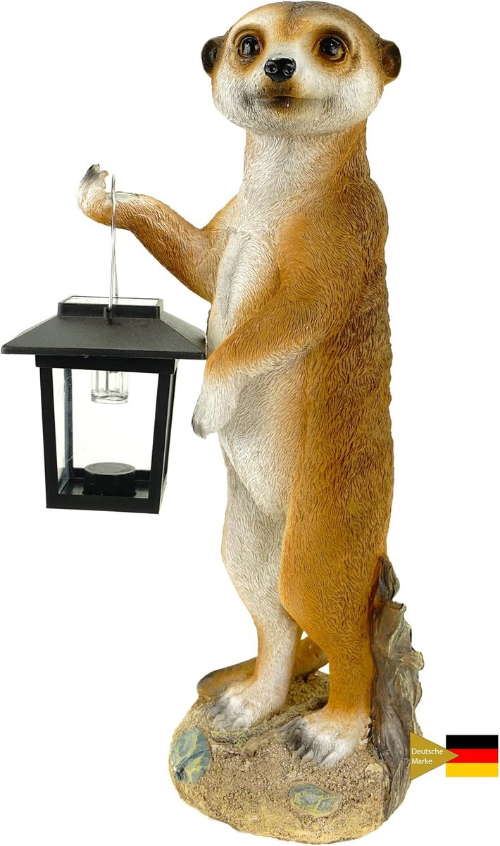 Tuinfiguur Eddy met zonne-lantaarn - 38 cm - Dierfiguur - sfeervolle tuinverlichting - ShopVlot