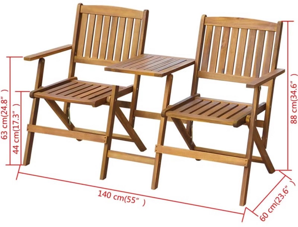 JOYNEXTBUY Opvouwbare Tuinbank 140 cm – Acaciahout – Inklapbare Tuinbank – Weerbestendige Houten Tuinbank – Eenvoudig te Reinigen