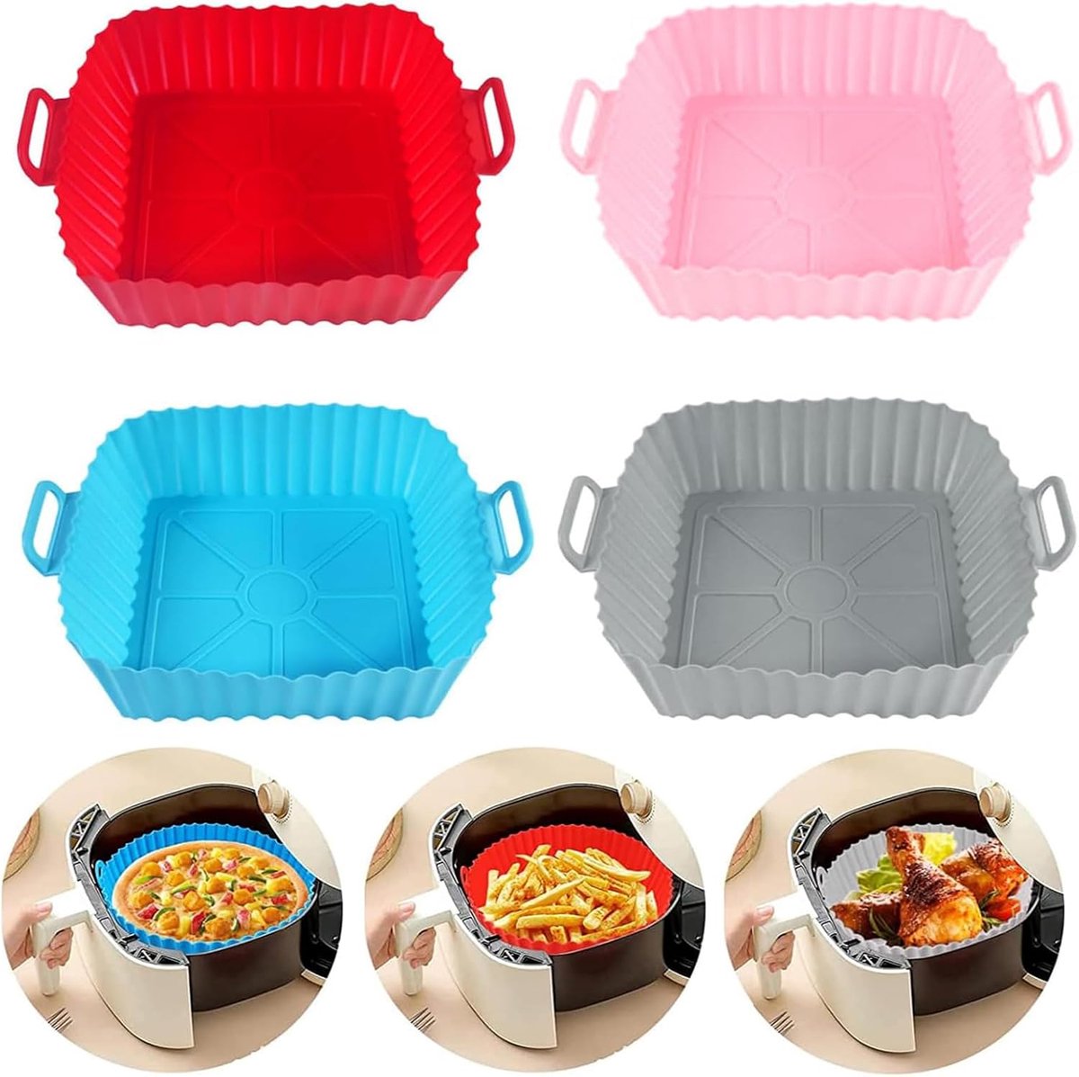 Siliconen bakvormen voor air fryer 21 x 16 cm - herbruikbaar silicone - set van 4 kleuren - ideaal voor bakken - ShopVlot