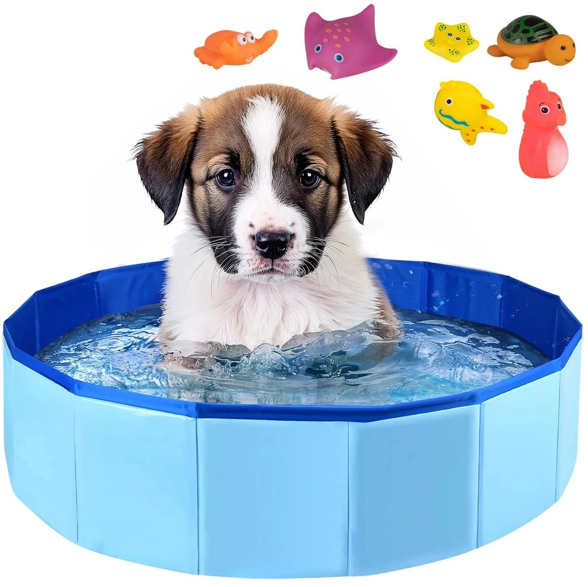 Hondenzwembad klein 50 x 10 cm - opvouwbaar blauw - met waterspeelgoed - ideaal voor baden en spetteren - ShopVlot