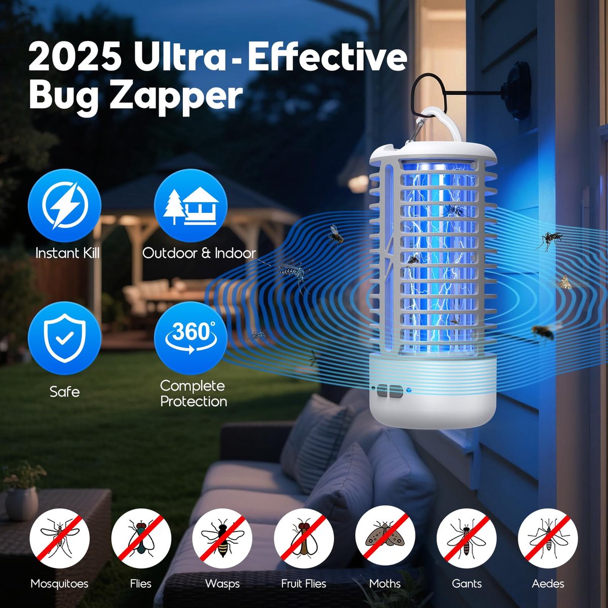 Muggenlamp elektrische vliegenval - 3000 V - oplaadbaar USB - waterdicht IPX4 voor binnen en buiten - ShopVlot