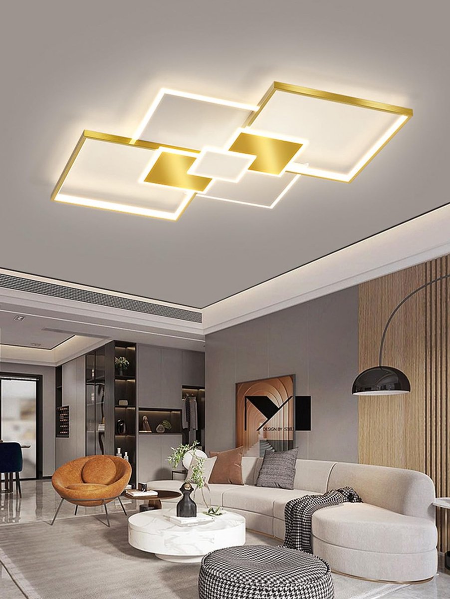 Plafondlamp Ø110cm - Dimbaar goud - Moderne geometrische vorm - Perfecte verlichting voor de woonkamer - ShopVlot