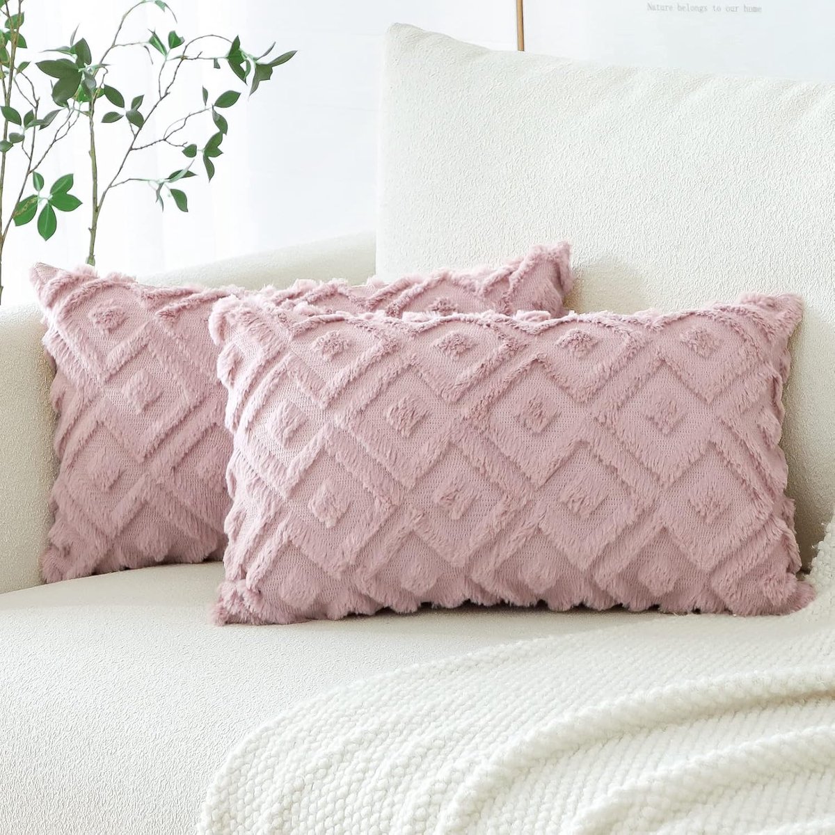 Kussenhoezen set van 2 30 x 50 cm - zacht pluche - geometrisch roze - luxe decoratie voor bank en slaapkamer - ShopVlot