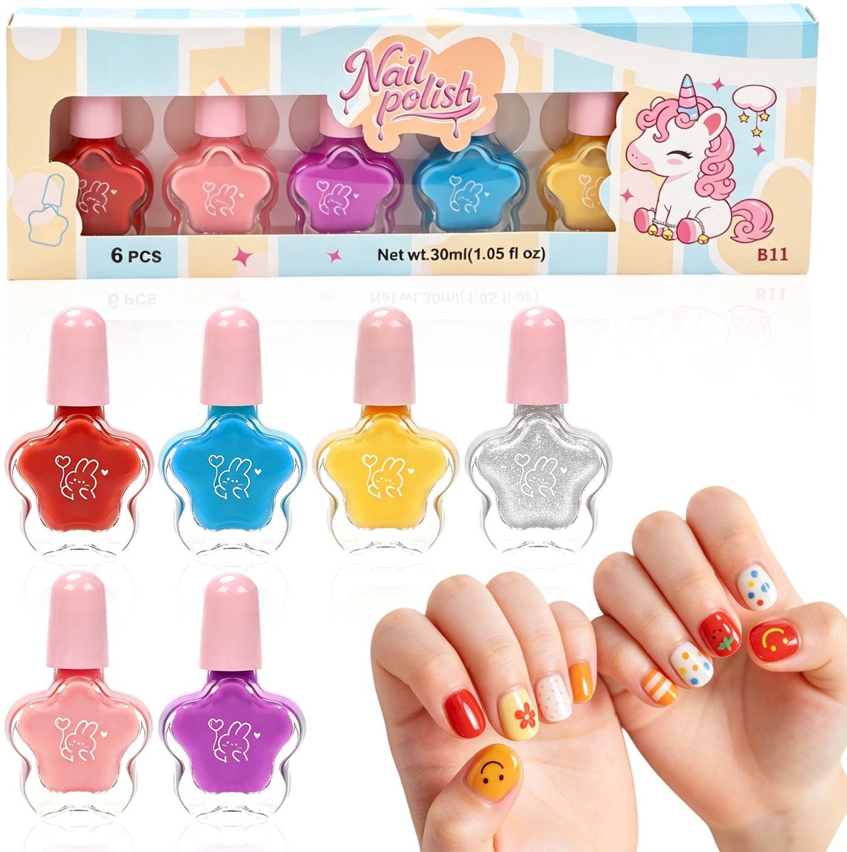 Kindernagellakset 6 kleuren - waterbasis, niet giftig - peel-off nagelset - creatieve nagelkunst voor meisjes - ShopVlot